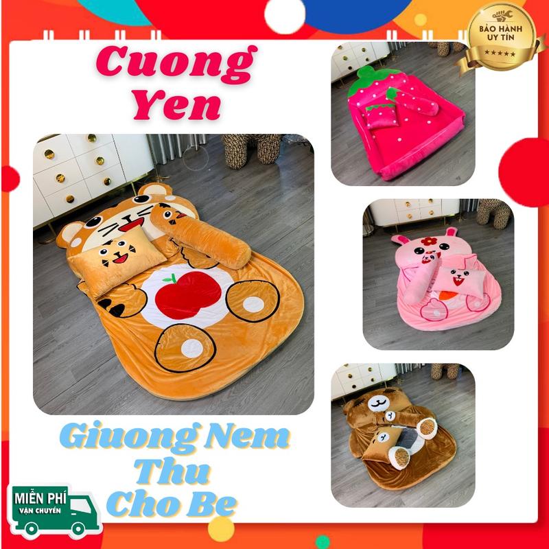 Nệm thú bông, giường hình thú ngộ nghĩnh cho bé size 1.1x1.6m ( combo 1 nệm 2 gối) 0