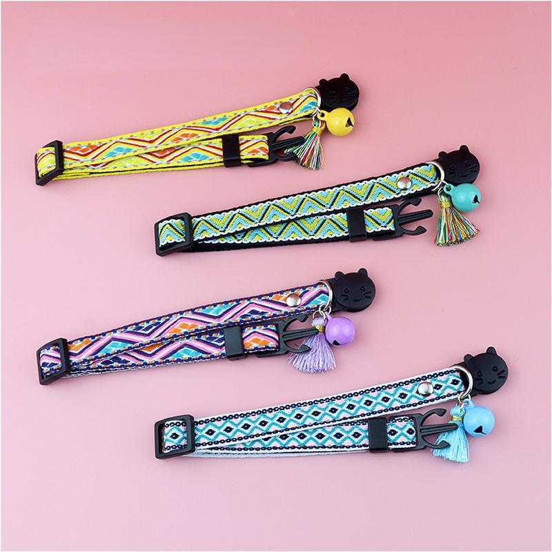 Product Introduction of Adjustable cat collar with tassels and bells embellished pet collar colorful plaid jacquard pattern for cat and dog collars 11