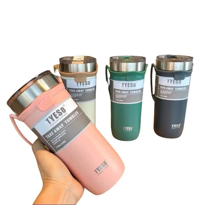 Bình nước giữ nhiệt bằng thép không gỉ TYESO 550ML / 710ML,Có dây quấn tay và ống hút đi kèm,dễ dàng mang theo binh  giunhiet