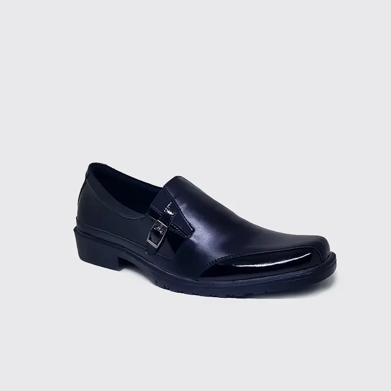 big size sepatu kerja pria pantofel kulit slip on cowok formal dinas Hitam Hitam Shoes 2