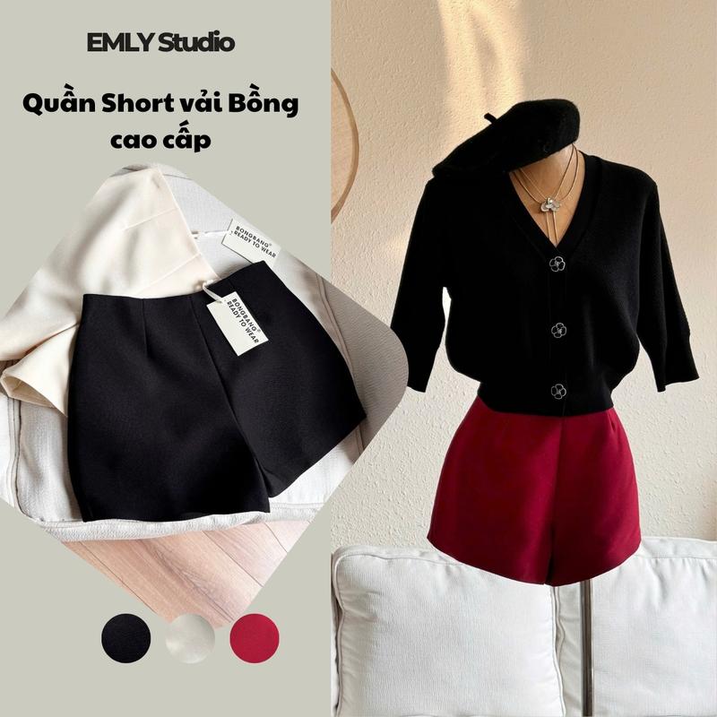 EMLYvn - Quần Short Vải Dạ Xước 4 Mùa Cao Cấp Quần Đùi BONGBANG Quần Short Nữ Chiết Eo Sang Chảnh