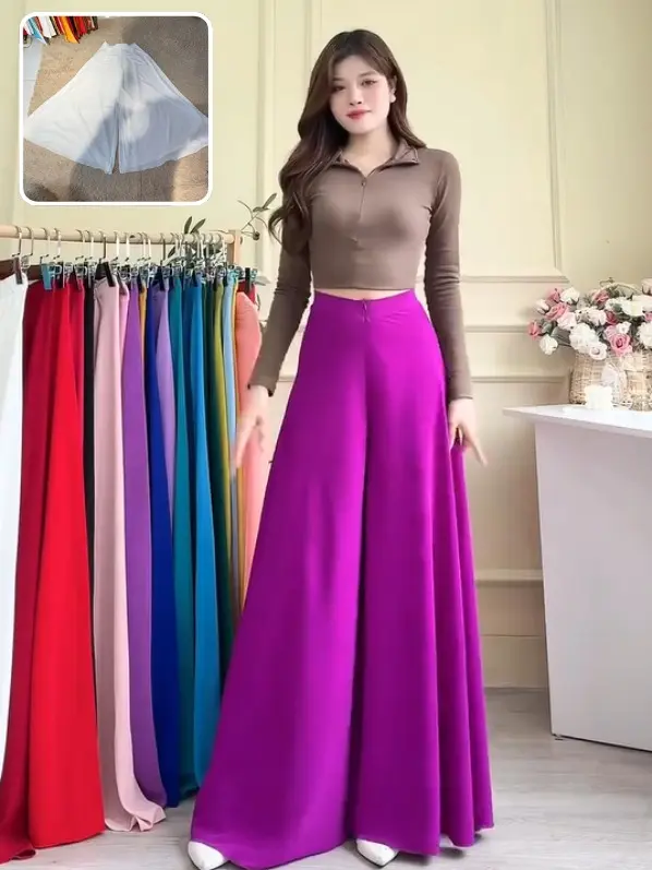 Quần Váy ống rộng 80cm, mang áo dài nữ đủ màu - khoá trước chun sau