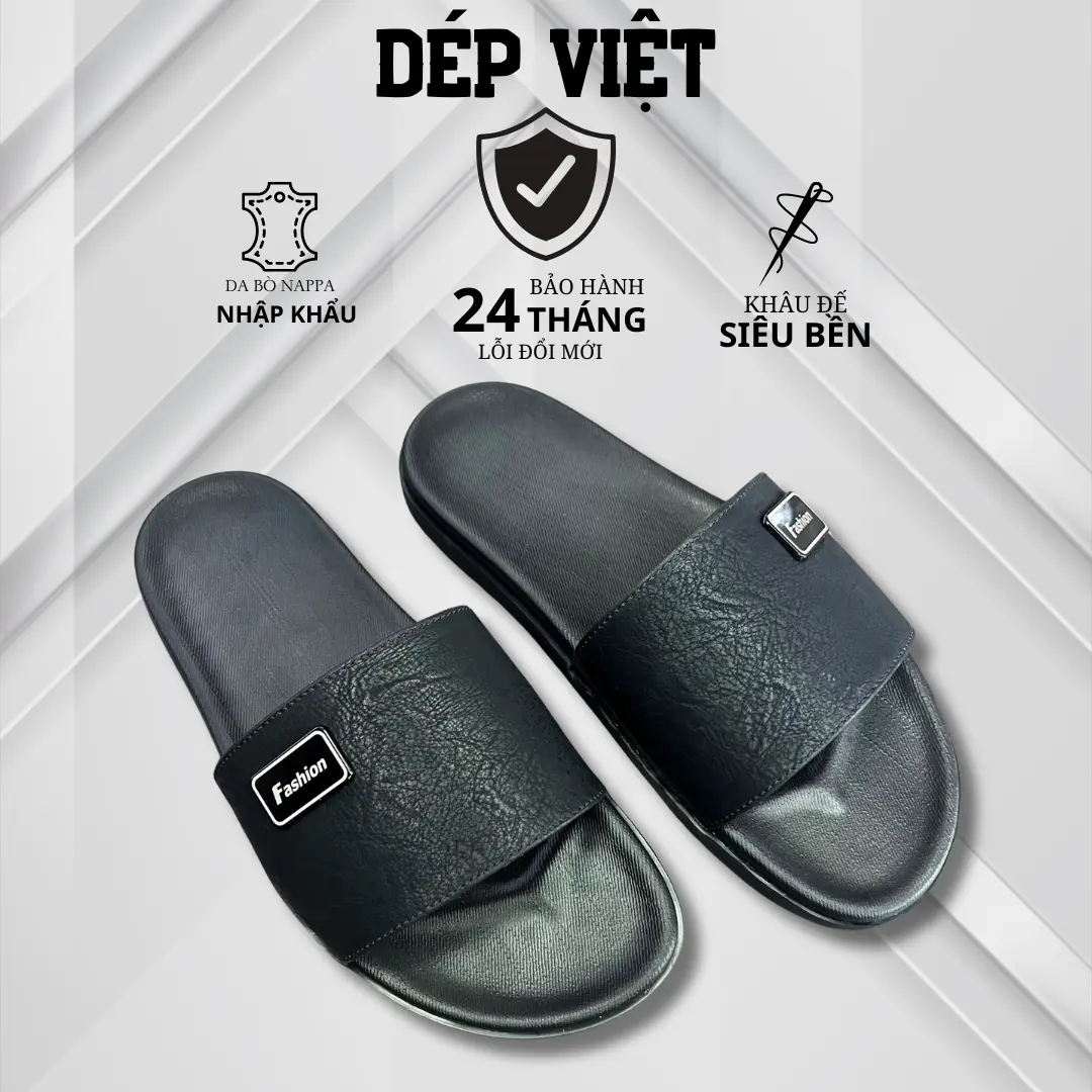 Dép nam quai da [ Khâu Quai Đế ] Dép quai ngang Logo fashion đế cao su hai lớp - phong cách đơn giản, Dép nam khâu quai đế bền đẹp hỗ trợ đổi Size Slipper DéP