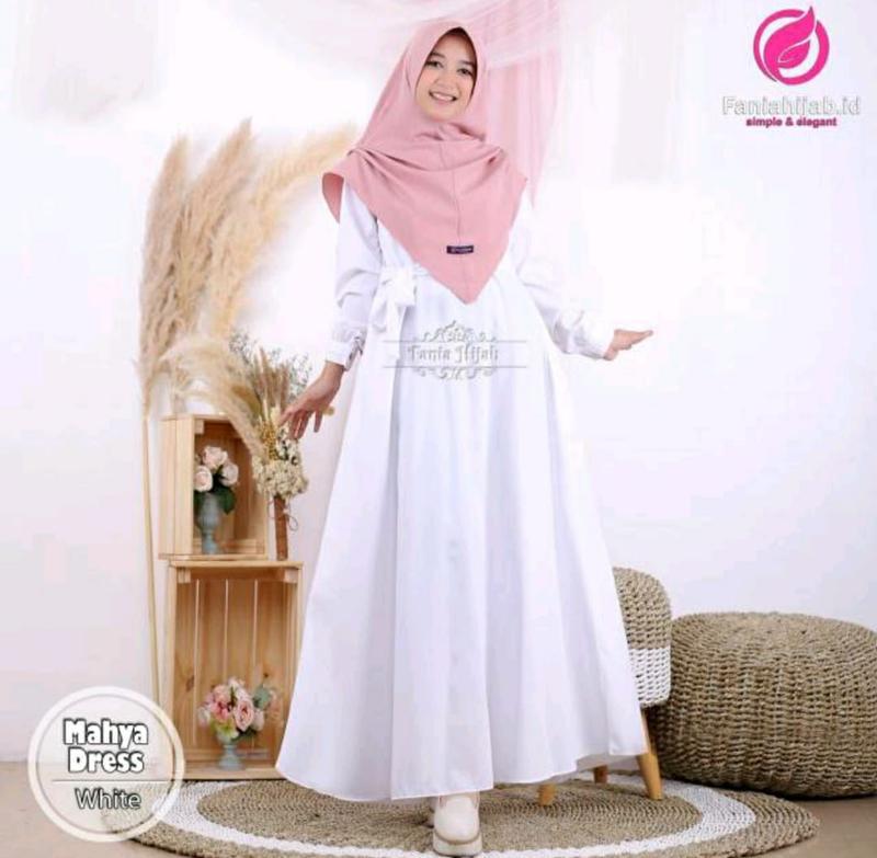 Gamis Katun Toyobo Putih Bersih  Gamis Polos Muslimah Dewasa Terbaru Gamis Dress Lengan Renda • simpel 1