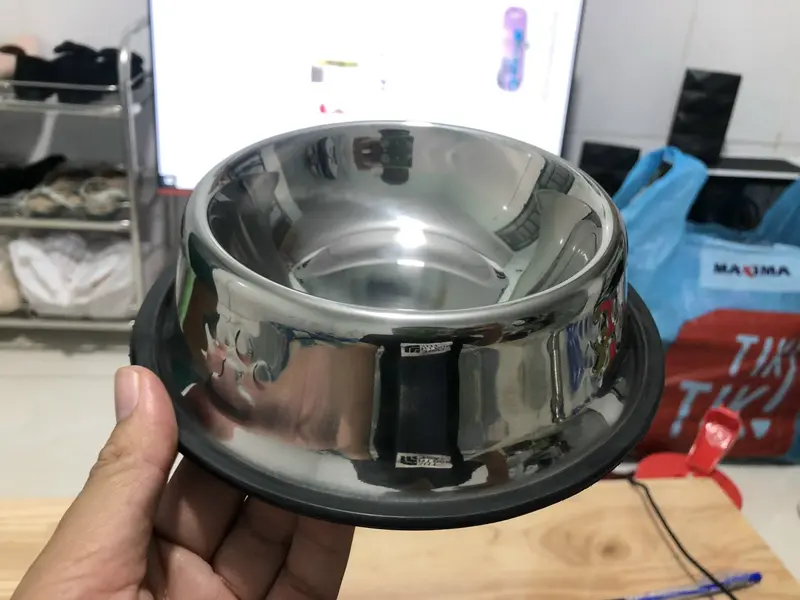 Khay ăn uống inox có đế cao su chống rỉ sét dành cho thú cưng 3