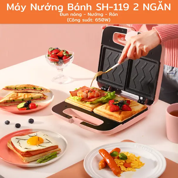 Máy Nướng Bánh Mì Sandwich Rán Trứng Rán Thịt Làm Đồ Ăn Sáng 1 và 2 Ngăn Làm Nóng Nhanh Phù Hợp Cho Gia Đình | Phụ Kiện Thông Minh 247 VN 1