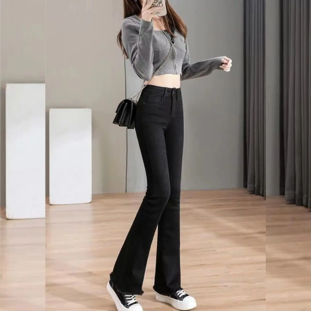 Black Flared Jeans for Women, Nine Points, High Waist, Spring and Autumn 2022 New Style, Slim Fit, Versatile, Stretchy Long Pants