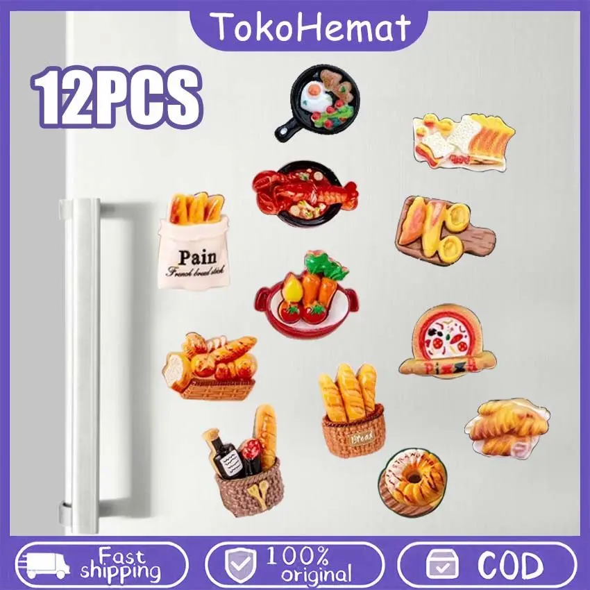Refrigerator Magnet Food Theme 12pcs Magnet Kulkas Lucu untuk Personalisasi Dekorasi Dapur
