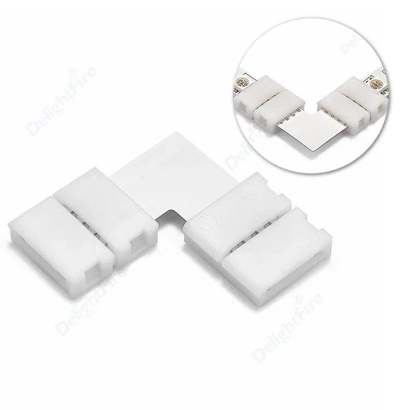 10pcs Solderless LED Strip Connector 4 pin 10mm 8mm L I Type Unwired Gapless Terminal Extension For SMD 5050 2835 LED Strip 7
