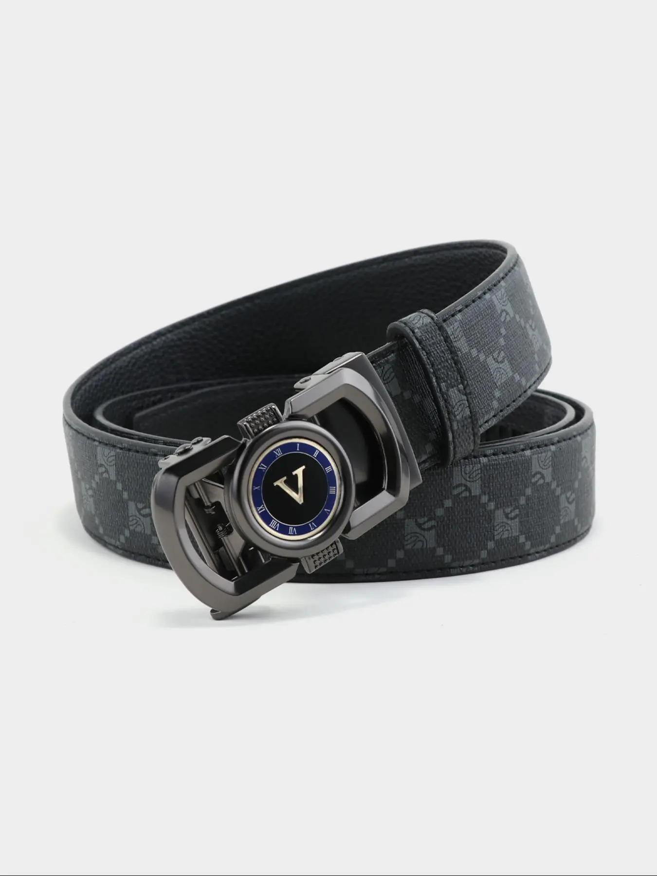 Men's Business Minimalist Automatic Buckle Belt, Casual Pu Leather Geometric Pattern Belt for Work Office, Trendy All-match & Exquisite Accessories As Birthday Gift for Boyfriend