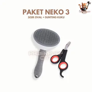 [PAKET NEKO 3] PPC Sisir Grooming Oval + Gunting Kuku Kucing Hewan Tombol Otomatis Pembersih Bulu