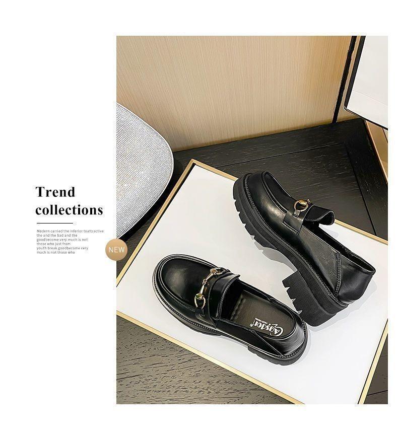 Product Introduction of Platform Loafers Women's 2024 New Shoes Slip-on Leather Shoe Heighten Soft Bottom Spring British Style Single-Layer Shoes Closed 35