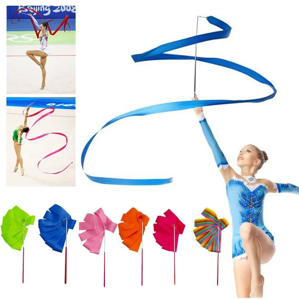 Colorful Gym Ribbons Dance Ribbon Rhythmic Art Gymnastic Streamer Ballet Rod Stick Twirling A5Q0