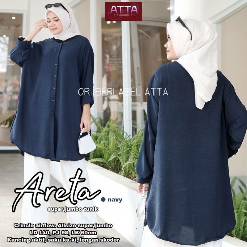 Product Introduction of Atasan Wanita Kemeja  Polos Areta Tunik Jumbo LD140 Bahan Crincle Airflow Full Kancing Oversize Muslim 31