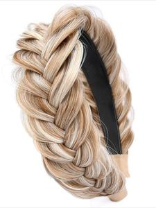 Diadema trenzada ancha y desordenada, diadema trenzada sintética con dientes, trenza de alta elasticidad, diadema trenzada de cola de pez gruesa, adecuada para niñas y mujeres (oro arena) pasadores, diadema linda, diadema de moda, diadema de moda