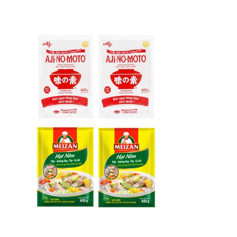 Cobmo 400gr - 2 túi bột ngọt Ajinomoto 400gr + 2 túi hạt nêm Meizan 400gr từ thịt xương ống tuỷ cà rốt
