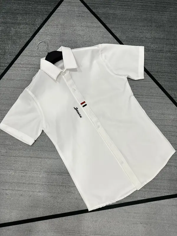 Áo sơ mi nam tay ngắn vải lụa mền thêu chữ nổi trẻ trung thời trangcao cấp - MY LINH CLOTHINGS Menswear Shirt Kate sơ  mi  trắng  tay  ngắn 4