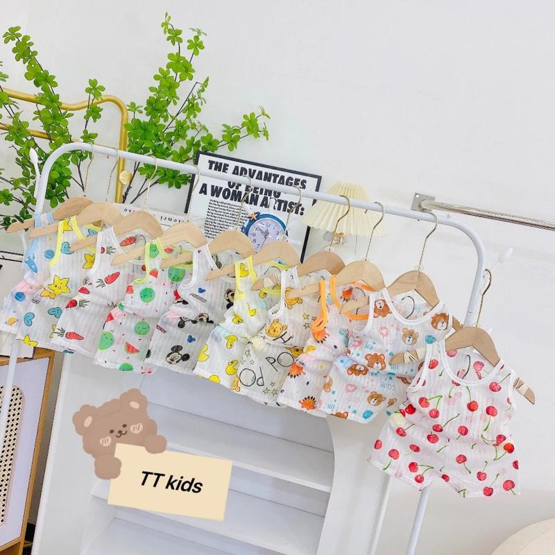 [ Combo 10 bộ ]Bộ ba lỗ cotton giấy in hoạ tiết cho bé trai bé gái (nhiều hình)3-14kg