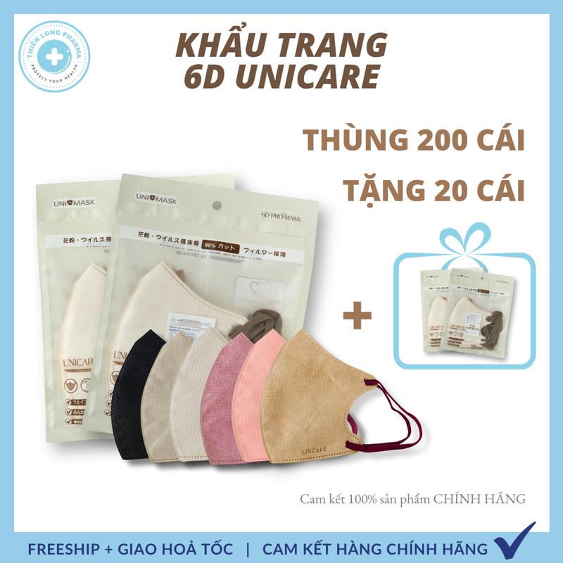 [Thùng 200 Cái Tặng 20 Cái] Khẩu trang 6D PRO MASK UNICARE  phiên bản cao cấp chính hãng mềm mỏng thoáng khí