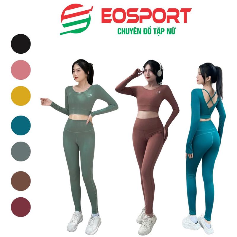 Bộ Đồ Tập Gym Yoga Nữ Tay Dài Hở Lưng Kèm Mút Quần Dài Cạp Cao Chất Thun Lạnh Co Giãn 4 Chiều D14 Chạy Bộ Sport