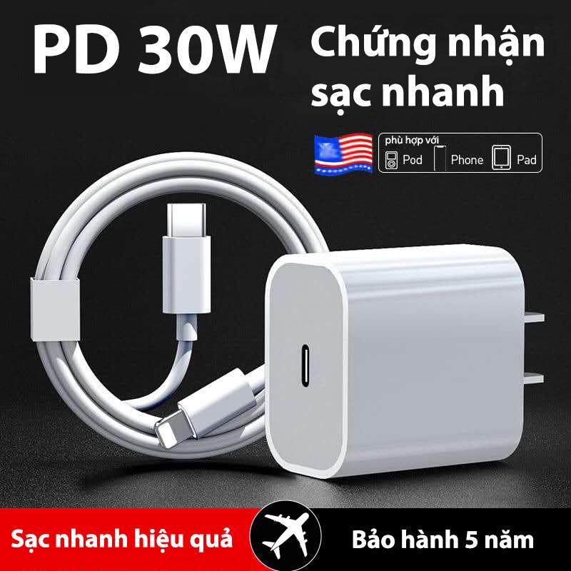 Bộ Sạc Nhanh iP 20W & 30W PD Sạc 60 Phút Đạt 80% Tương Thích iP 8-14 Pro Max chính hãng