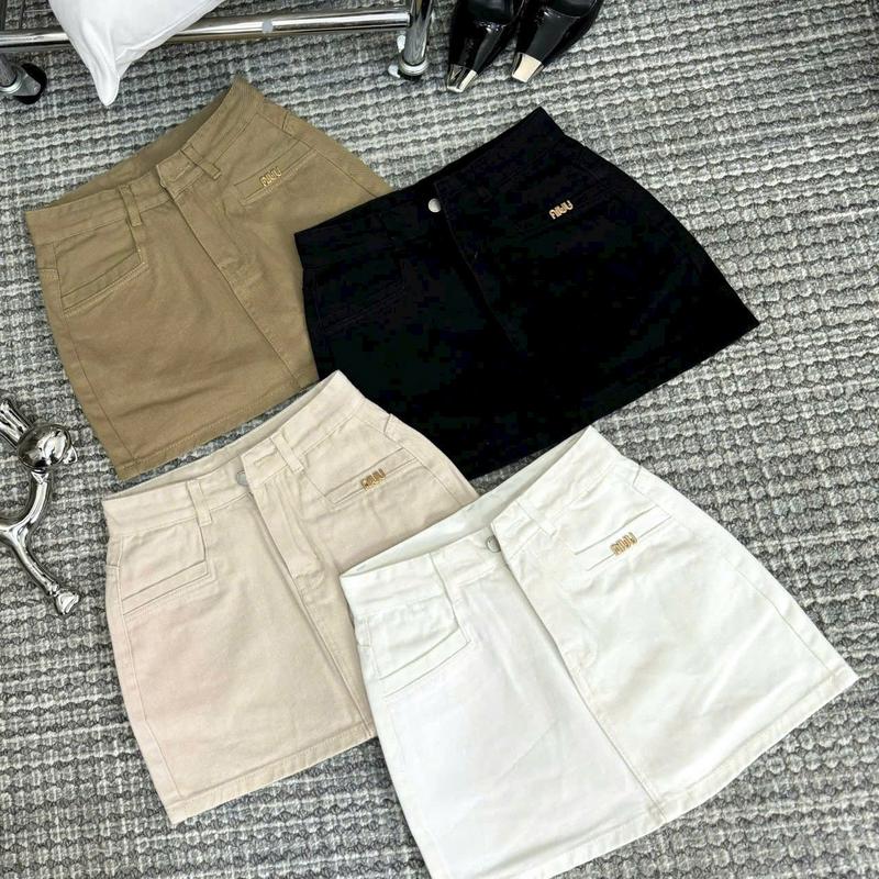 CHÂN VÁY JEAN NỮ PHOM NGẮN TRƠN CHỮ A CHẤT DENIM COTTON ĐÍNH TAG MIU