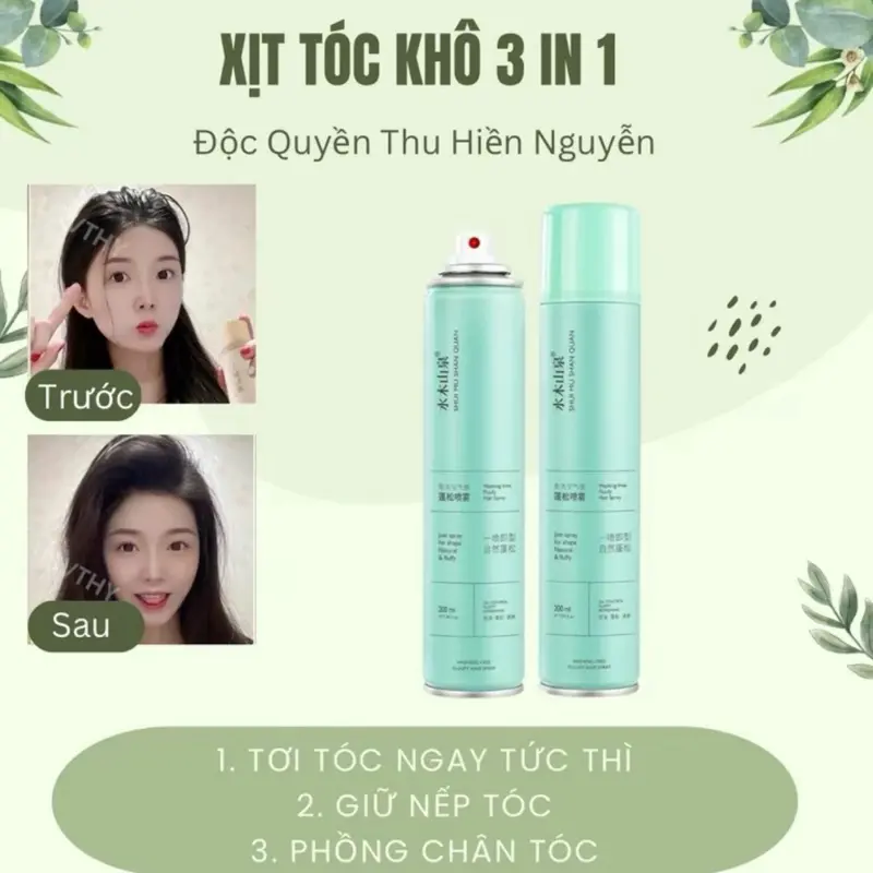 Bình xịt dầu gội khô 3 in 1 - Khô tơi tóc ngay tức thì sau 10s , làm phồng chân tóc , giữ nếp tóc , không có bột trắng