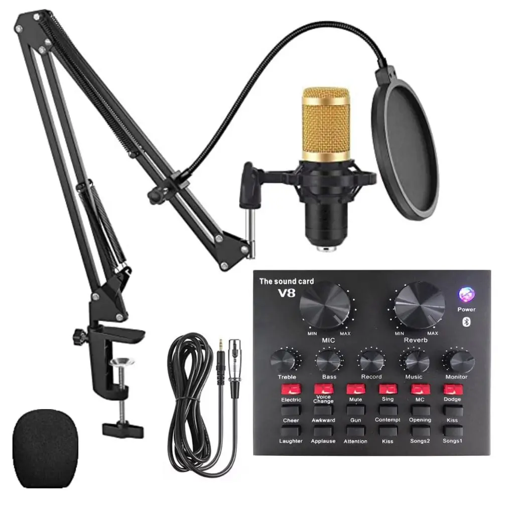 V8 Sound Card with BM800 Condenser Microphone Set Audio Interface Mic for Singing Condenser Microphone Recording Set