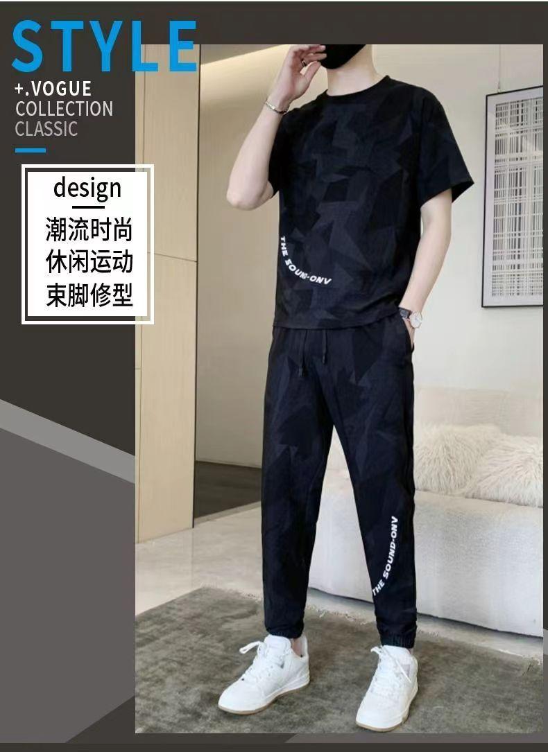 Product Introduction of Wolf Warrior Family Summer Ice Silk Casual Set Men's Short Sleeve T-Shirt Trendy Stylish Sportswear Shorts Two-Piece Set Sneakers 17