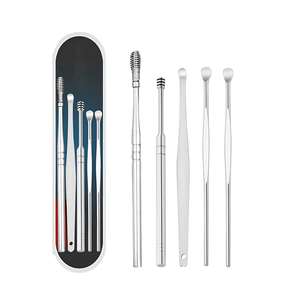 KR Alat pembersih telinga stainless korek kuping set 5 pcs