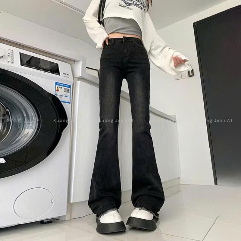 Quần Jean Ống Loe Lưng Cao Đen Wash Bụi Rách Gấu Phong Cách Hàn Quốc Trẻ Trung 583.1 4