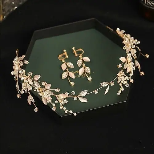 Set Headpiece & Anting Daun  Mutiara - Mahkota Tiara - Aksesoris Pengantin