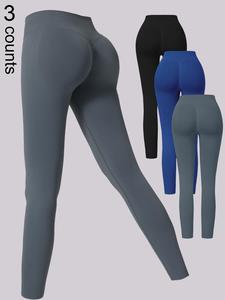 Women's Solid High Waist Sports Leggings, Sporty Comfy Breathable Skinny Pants for Yoga Gym Workout Running, Ladies Sportswear for All Seasons