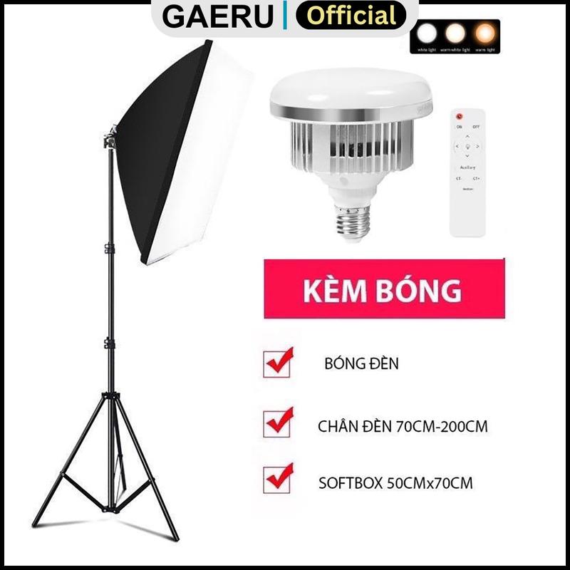 Bộ Softbox GAERU, Đèn có khiển từ xa, nhiều chế độ màu, chân 2m, tùy chọn công suất đèn, hỗ trợ livetream chụp ảnh quay video studio [BH 12 Tháng]