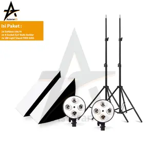 Paket Double Softbox 4 Socket E27 + Light Stand +Extra Bag