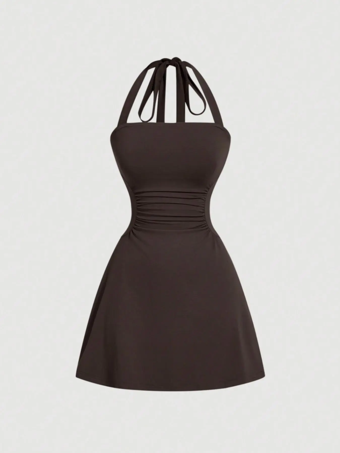 Women's Plain Ruched Tie Backless Halter Dress, Casual Sleeveless A Line Short Dress for Summer, Dresses for Women, Ladies Clothes for Party Holiday