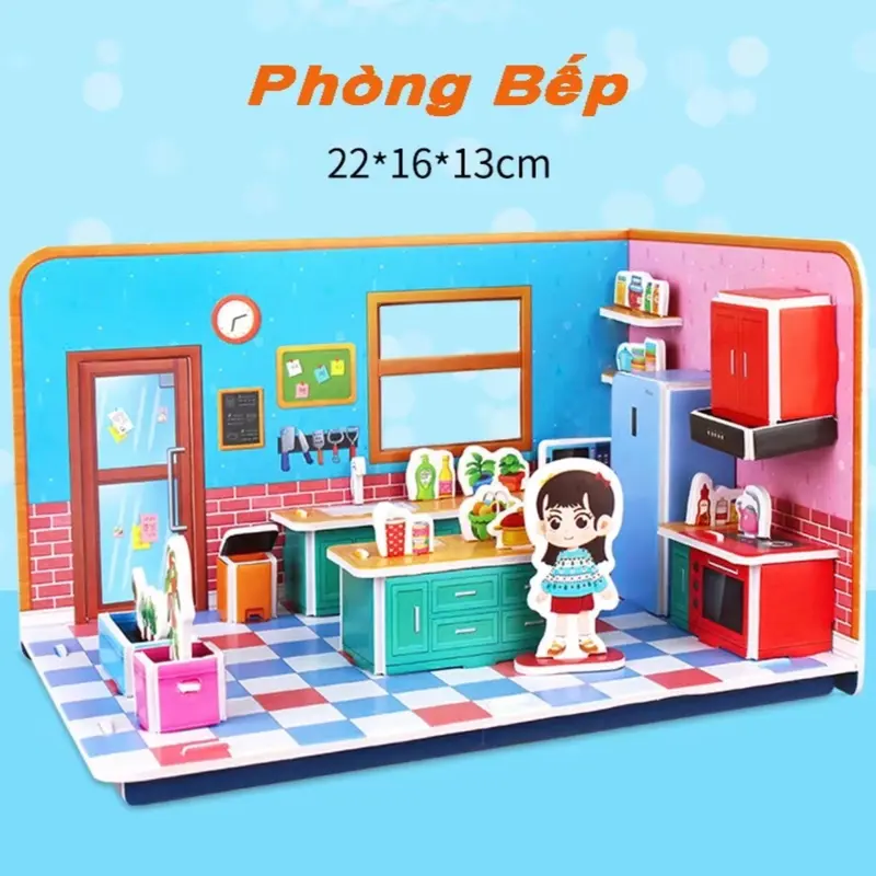 [COMBO 8 Bộ ] Hoạt Hình 3D Xếp Hình, Giáo Dục 3D Handmade Xếp Hình Phòng DIY, Xây Dựng Đồ Chơi Nhà Bếp Phòng Tắm Phòng Ngủ Ghép Hình Giấy Xếp Hình Đồ Chơi Bé Trai Bé Gái Toy Voi 3