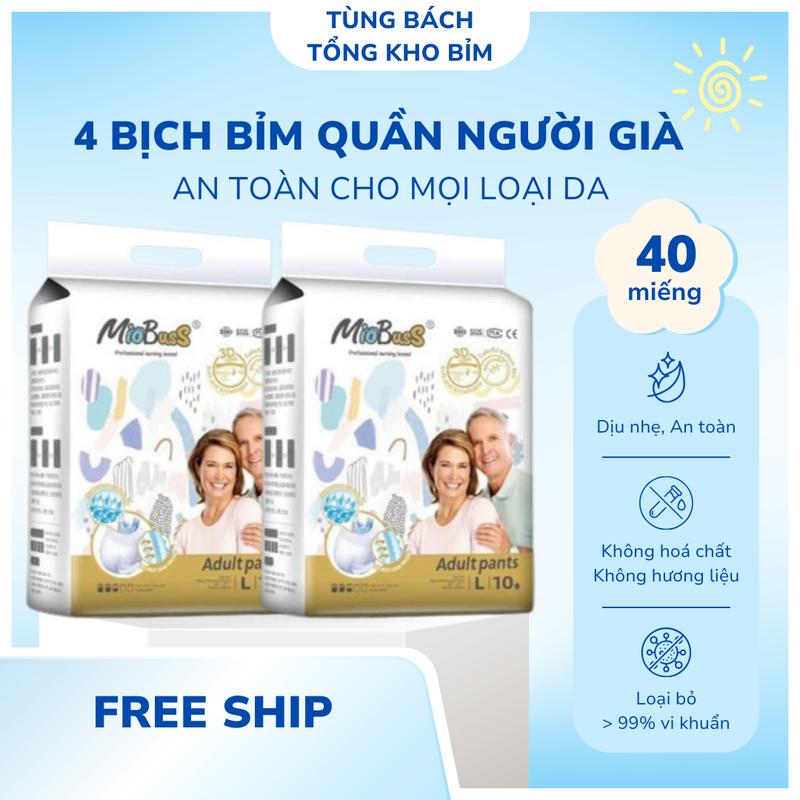 Combo 40 miếng (4 bịch) Bỉm quần người già Miobuss đủ size M/L/XL từ 40-70kg