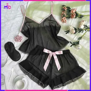 MC COLLECTION Baju Tidur Wanita Set Celana Pendek Wanita Tank Top Gari polos Simpel Kekinan Ukuran One Size 1375