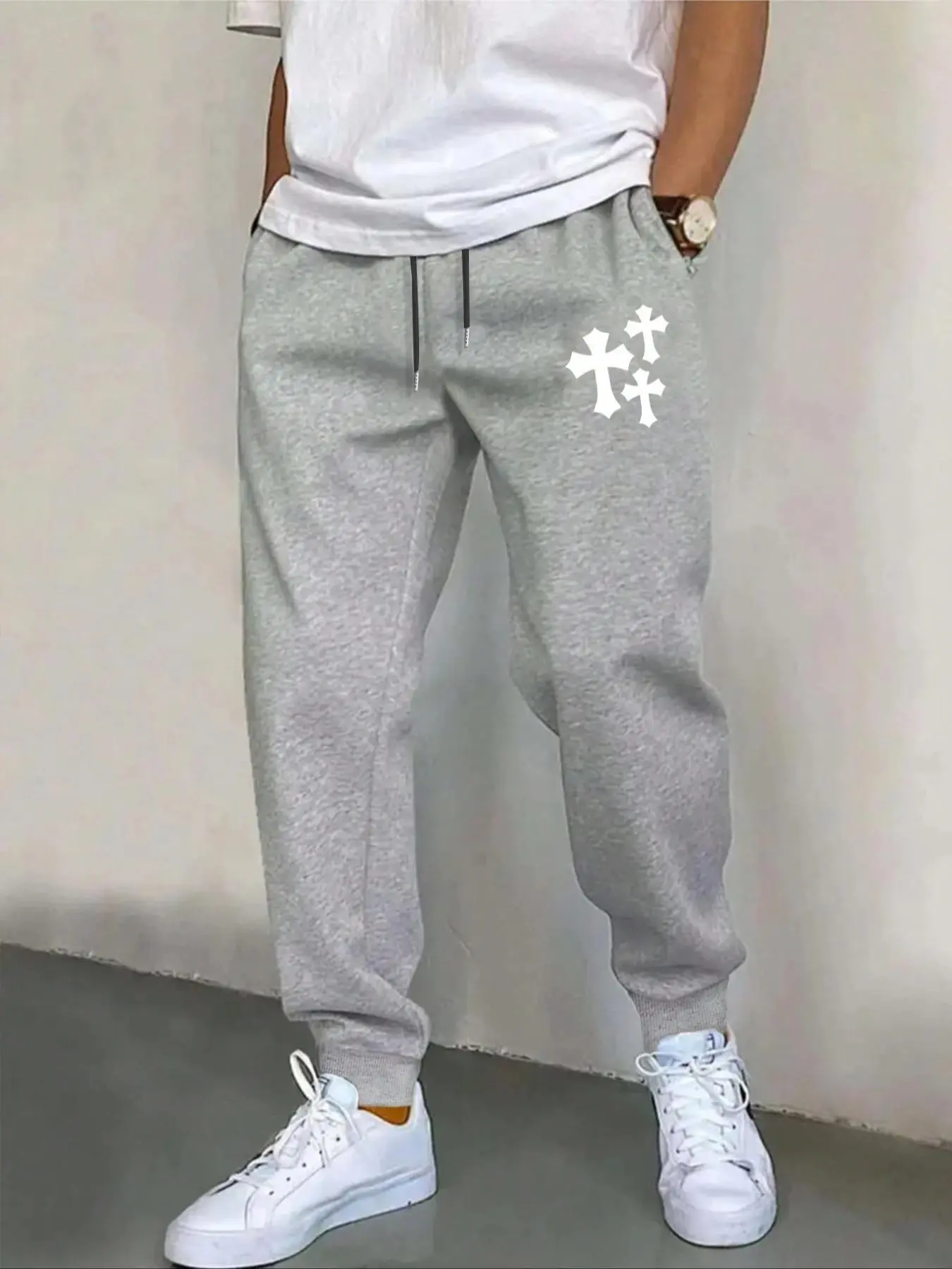 Men's Cross Print Drawstring Waist Sweatpants, Regular Fit Casual Pocket Elastic Waist Jogger Pants for Summer, Joggers for Men, Fashion Men's Bottoms for Daily Wear