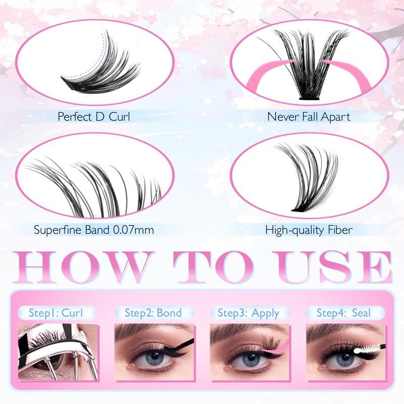 Mixed Style Individual Cluster Lashes Set, 30D 40D 50D 9-16mm Clusters Eyelashes & Double-ended Seal and Bond & Brush & Tweezers, 1 Set Natural Curl Eyelashes Extensions Kit, Eye Makeup Product for Women & Girls, Valentine's Day Gift, Cosmetic 4