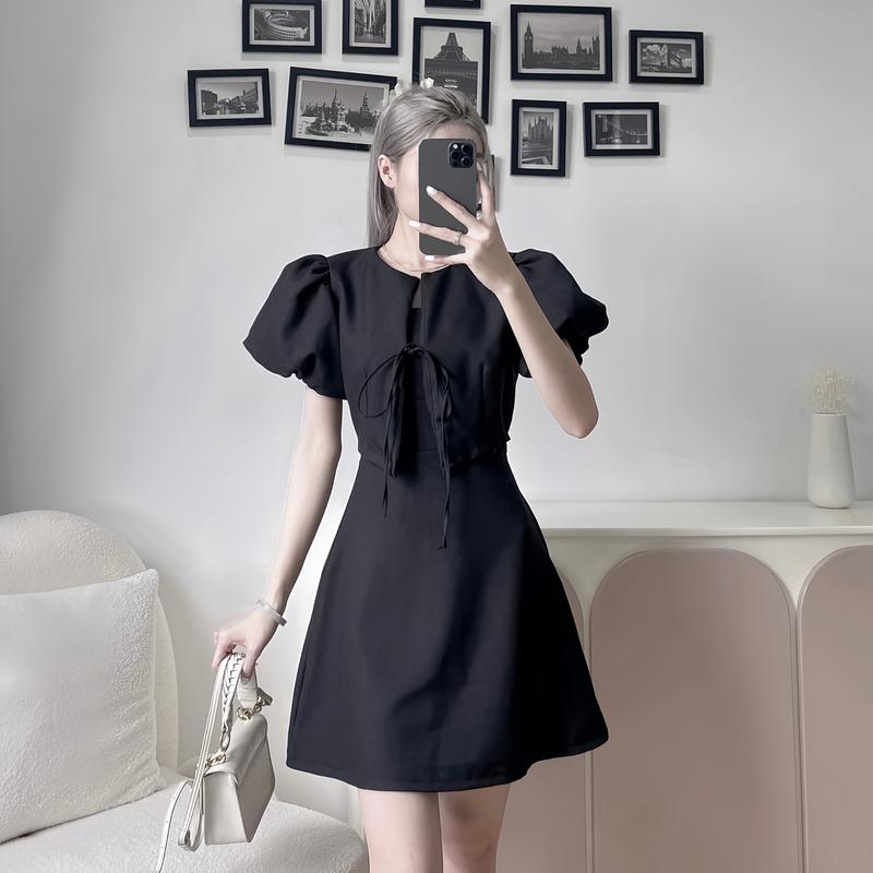 Set đầm 2 dây và áo khoác tay phồng thời trang nữ -set đồ nữ