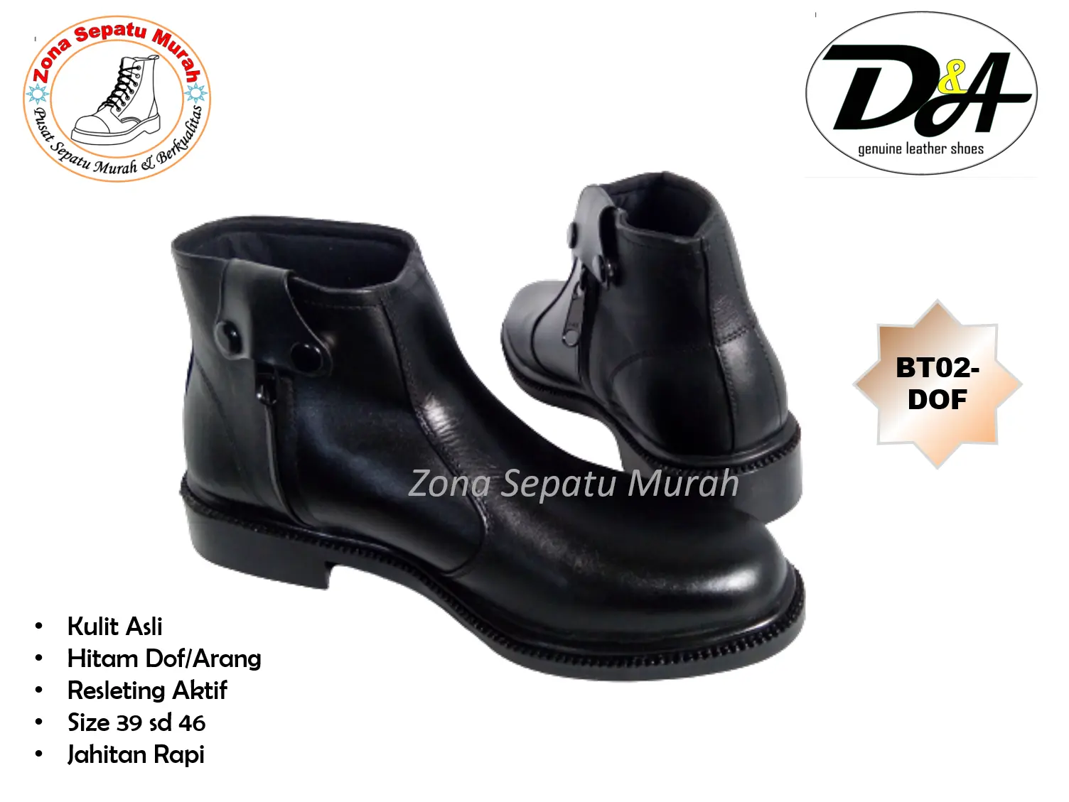 Sepatu PDH asli Kulit seri BT02-Dof Standar TNI Polri Pol.PP Security Best Quality Hitam Boots