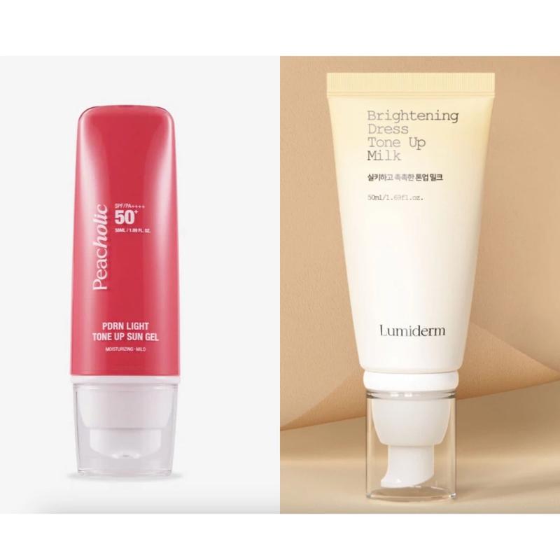 Combo 1 Tuýp Kem Chống Nắng Peacholic + 1 Tuýp Kem Ngày Nâng Tone Lumiderm Tuýp Màu Trắng Mẫu Mới