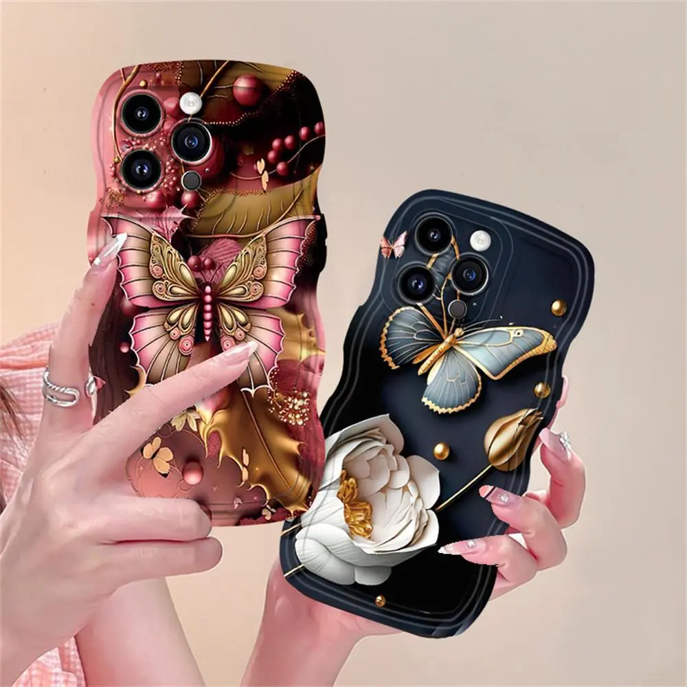Casing hp VIVO Y27S Y17S Y36 Y02 Y16 V25 V27E V21E Y22S Y35 Y01 Y21T Y21S Y33S Y12 Y15 Y17 Y11 Y12S Y12A Y15S Y15A Y20S Y91C Y66 Y30 Luxury Rose Gold Butterfly Phone Case Cover Rixuan 3C