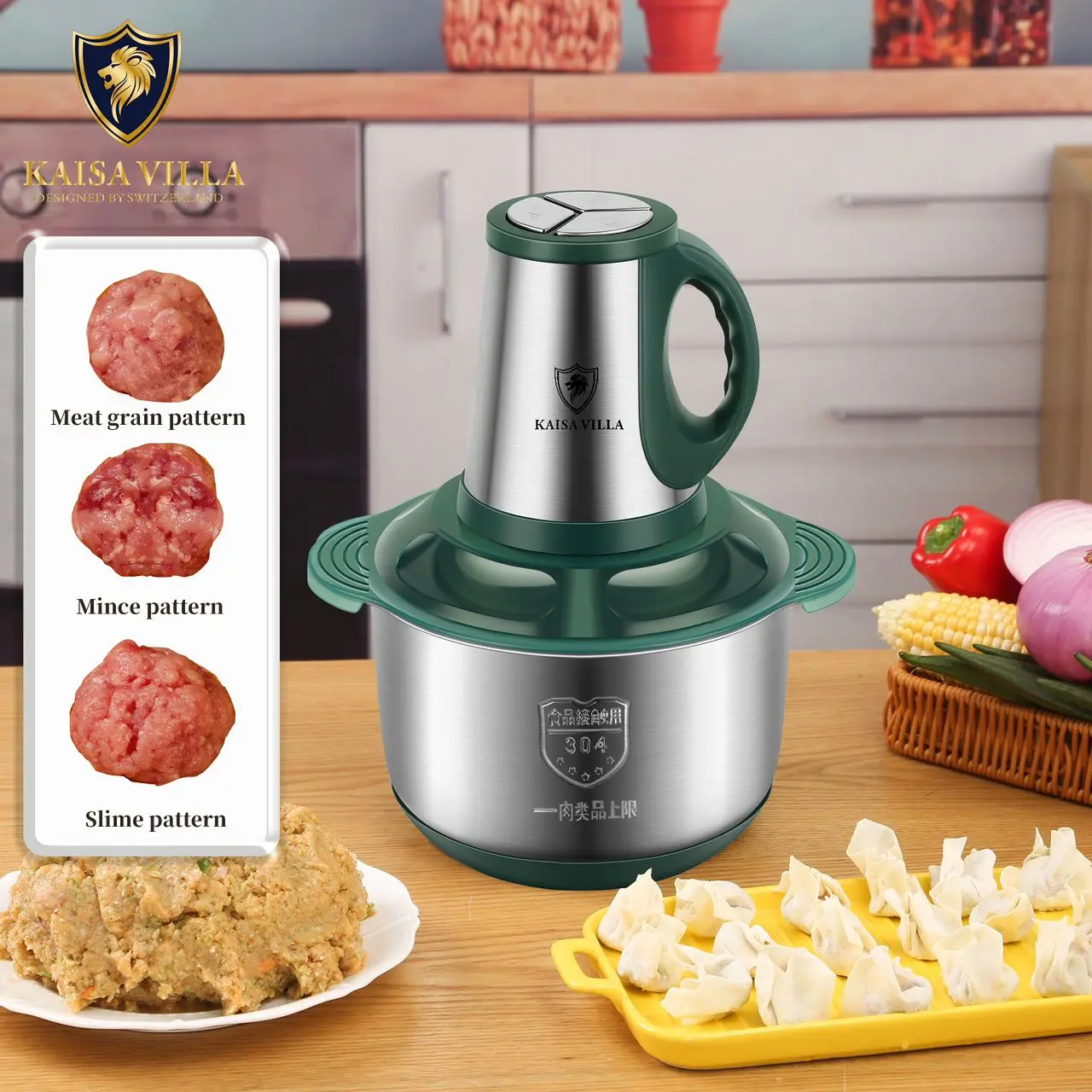 KAISAVILLA Electric Meat Grinder/Food Processor  5L Capacity Stainless Steel