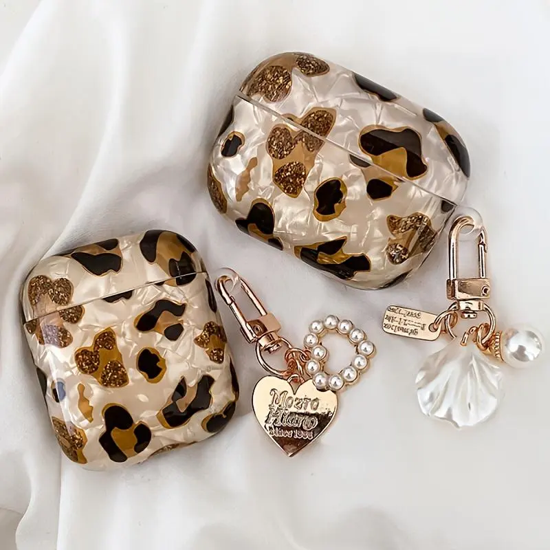 Fashion Leopard Print Earphone Case with Chain, Earphone Protective Cover, Earphone Accessories Compatible with AirPod 1/2 AirPod Pro