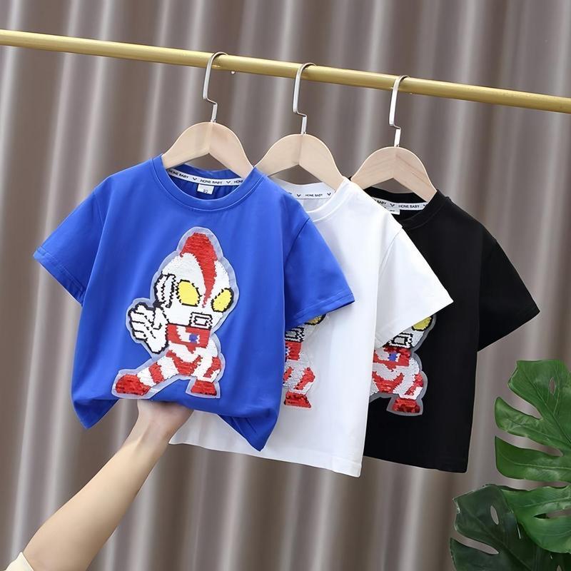 [Giảm giá hàng tồn kho]  Áo Thun Đính Kim Sa Hình Ultraman Dễ Thương Phong Cách Hàn Quốc Dành Cho Bé Trai áo  bbr