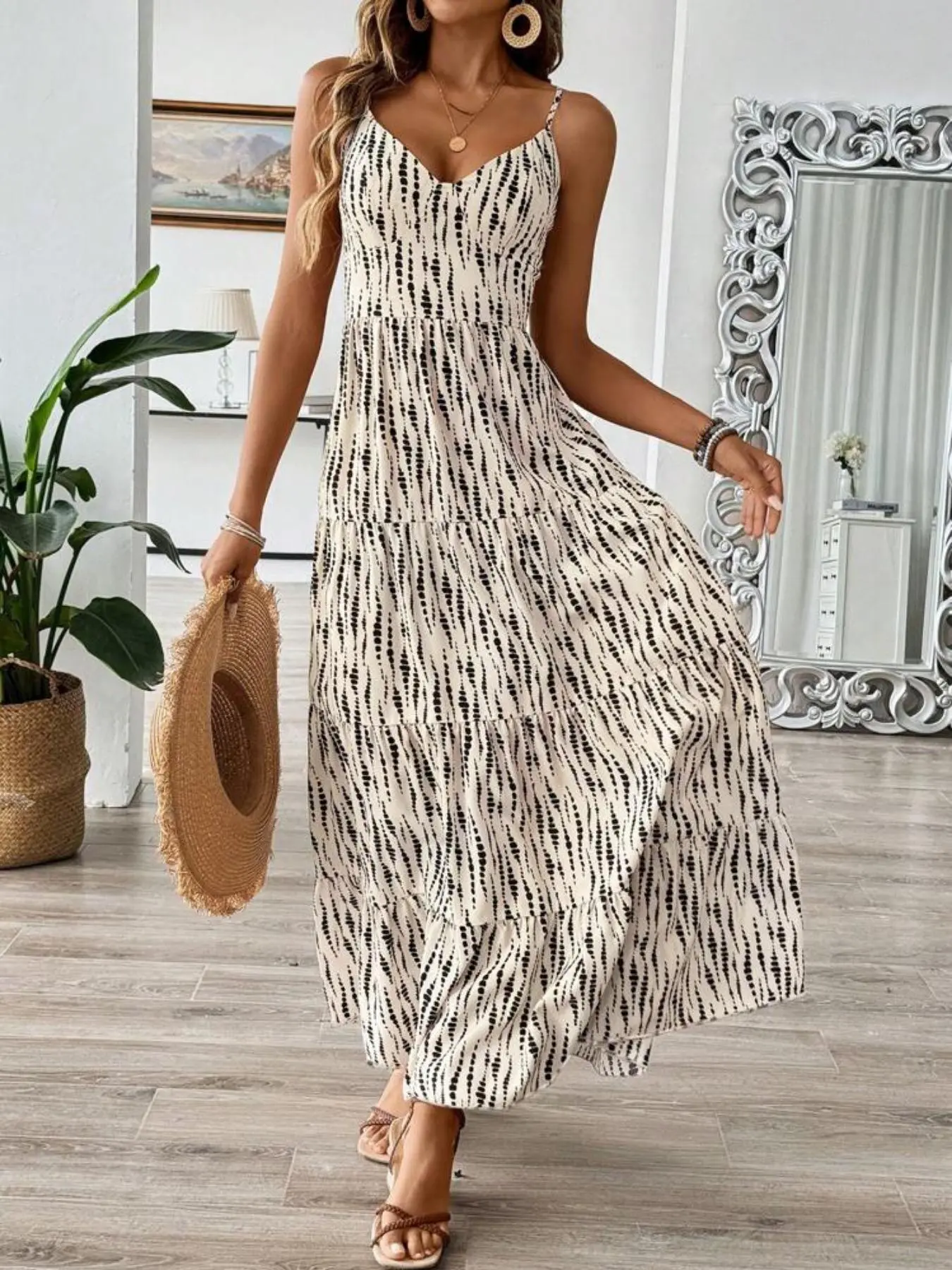 Women's All Over  Print  Dress, Boho Sleeveless Spaghetti Strap Dress for Beach Holiday Vacation, Ladies Clothes for All Seasons