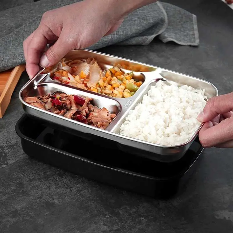 Kotak Makan Lunch Box 1000ml free sendok sumpit Stainless 3 / 4 Sekat Lauk Nasi Lauk Nasi 2